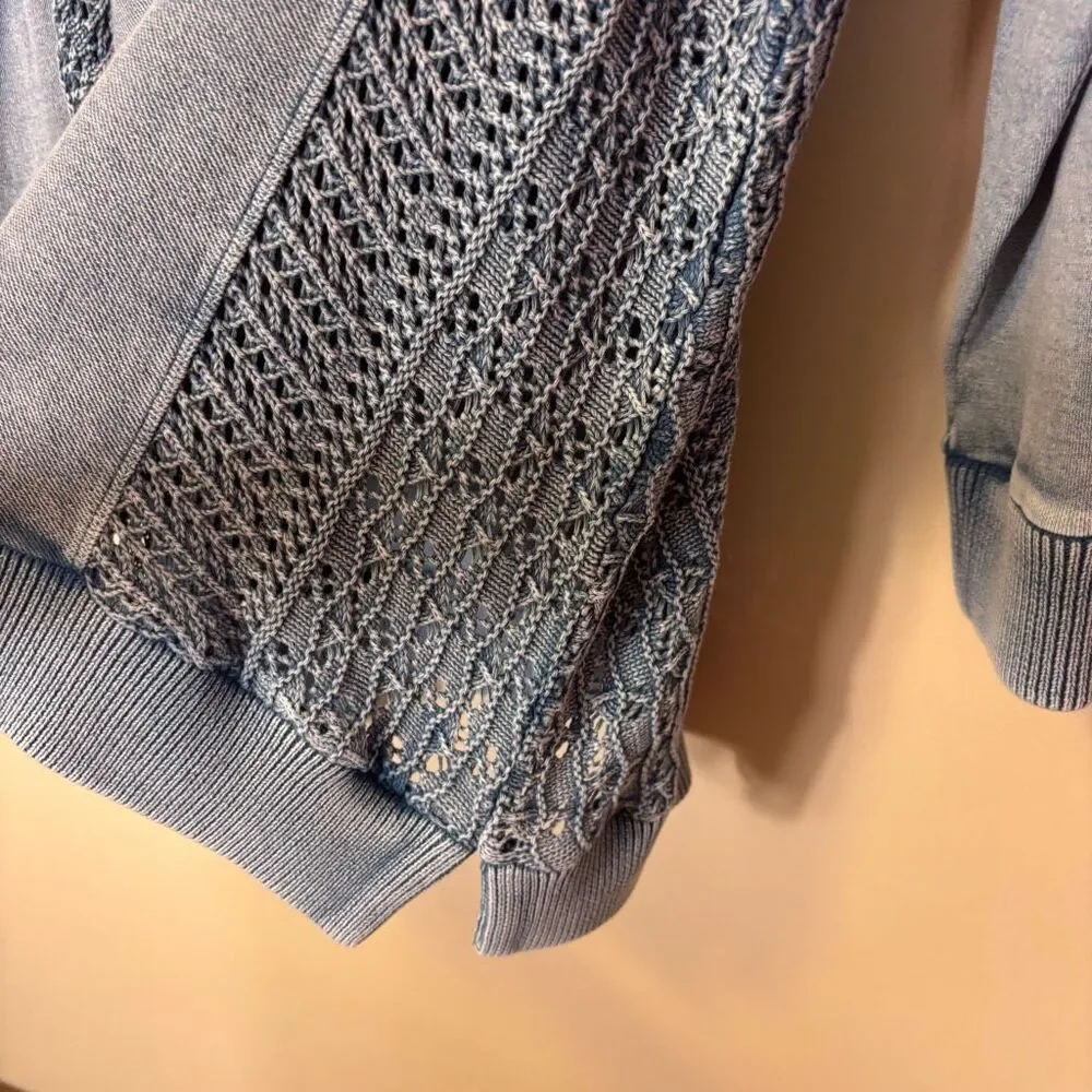 Soft Surroundings Blue Knit Side Hooded Quarter‎ Zip Hooded Pullover Small